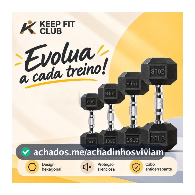 Keepfitclub Halter Dumbell Emborrachado Sextavado Cromado De 5-20lb Um único haltere 1 Unidade