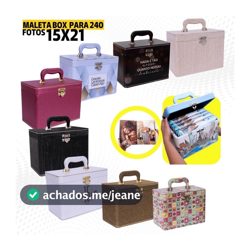 Maleta Box Álbum p/ 240 Fotos 15x21 Estampas Jovem Adulto Decoração Viagens Família