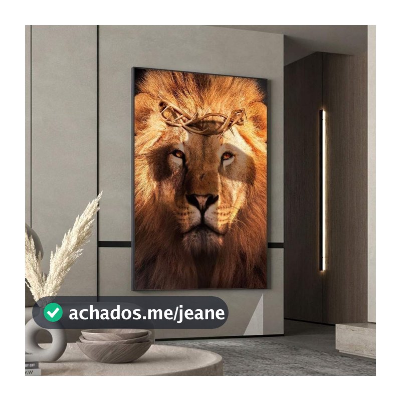 Quadro Decorativo 120x80cm Poder & Fé Leão e Sombra Cruz Exclusivo Hall Casa Sala Quarto Decoração De Parede Mdf Adesivo Grande