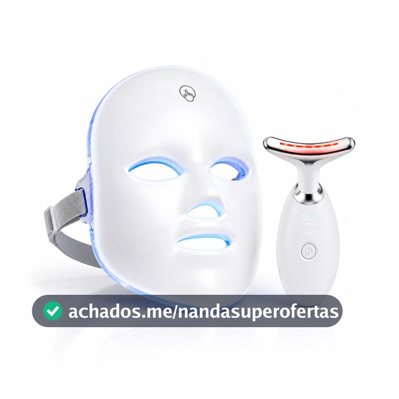 Máscara LED 7 Cores Fototerapia 90 LEDs Com Massageador Facial LED Vibratório para Rosto e Pescoço, Sem Fio USB