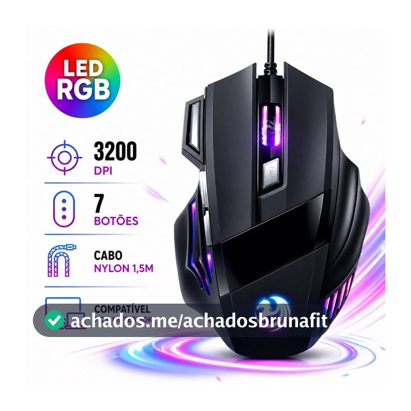 Mouse Gamer Laser 3200dpi 1400dpi Led Rgb Usb 7 Botões Fio USB 7D Extreme 7 Cores Profissional Original