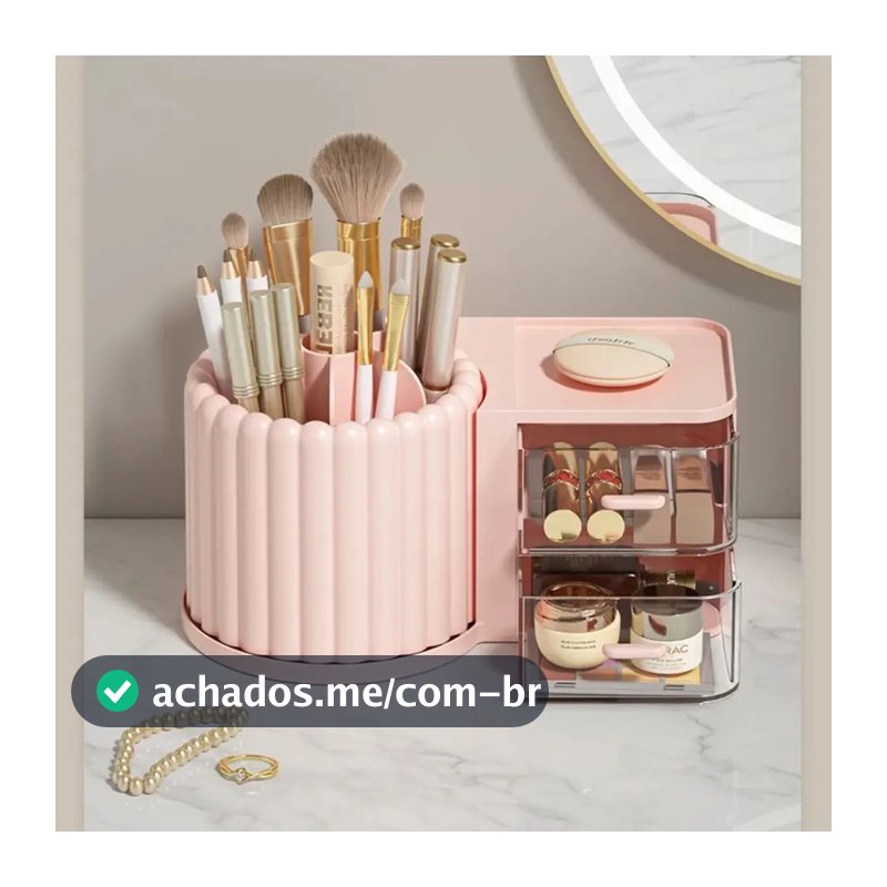 Organizador porta pincel ou caneta giratório 360 com gaveta