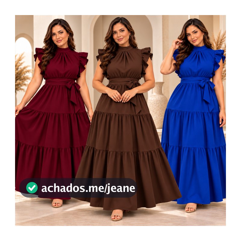 Vestido Feminino Longo Elegante Evangelico Saia três Marias com Babado Tecido Crepinho Premium Basico Casual