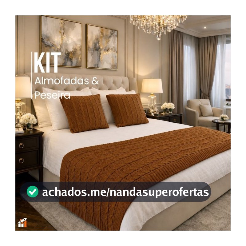 Kit Peseira para Cama com 2 Capas de Almofada Tricô Luxo Decorativo Casal Queen Elegante