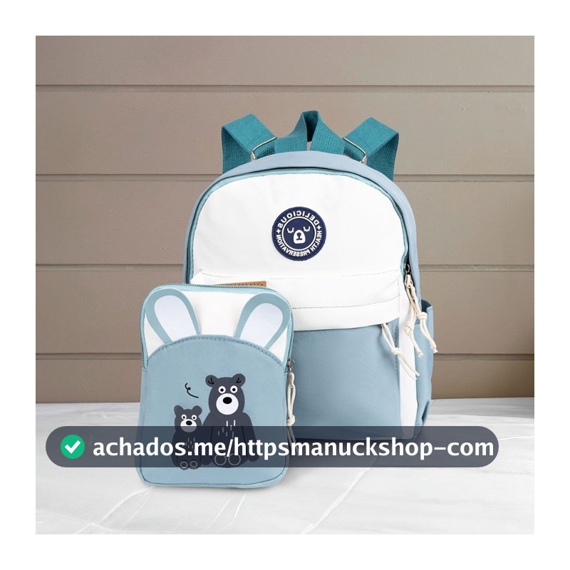Kit Mochila e Porta-Objetos Infantil Escolar com Estampa de Urso Conforto Resistência e Qualidade