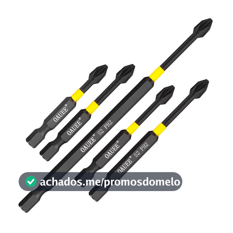 Kit 5 Bits Ponteiras Phillips PH2 Magnéticas de Impacto Aço Reforçado 50 a 150mm