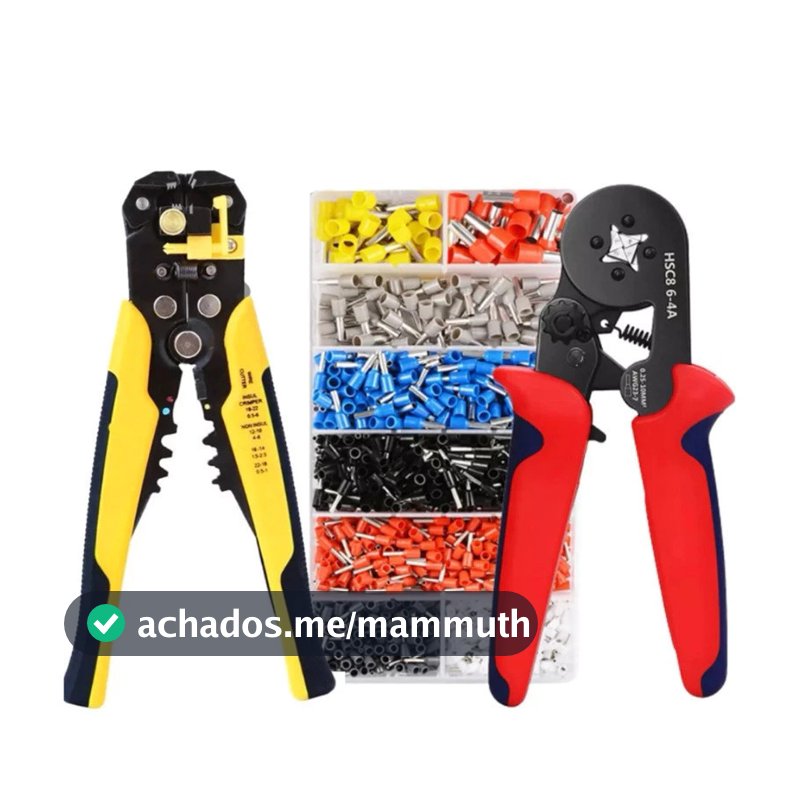 Kit Alicate Crimpar Descascador 1200 Terminais Ilhós Tubular