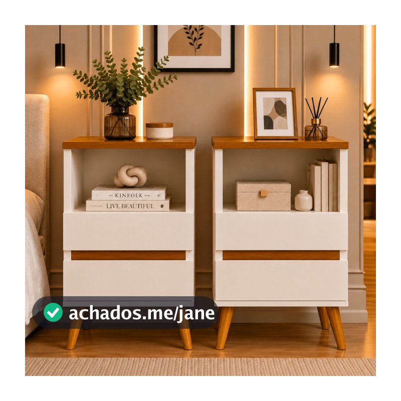 QUEIMA DE ESTOQUE Kit 2 Mesa de Cabeceira POP Criado Mudo Moderno com 2 Gavetas e Nicho para Quarto
