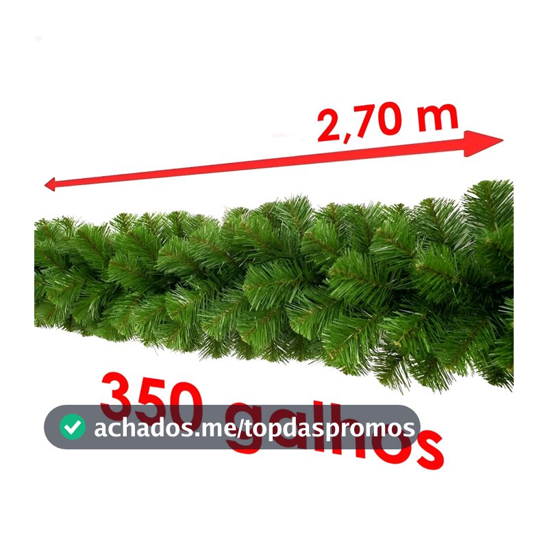 Festão Aramado 350 Galhos Verde Grosso Tamanho 2.70 Metros Decoração Festa de Natal Premium Cheio