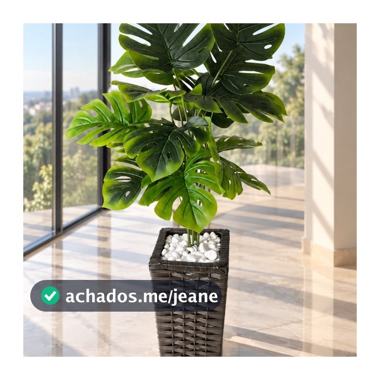 Planta Artificial Costela de Adão Grande 90cm com Vaso Decorativo Planta Permanente para Sala Escritório