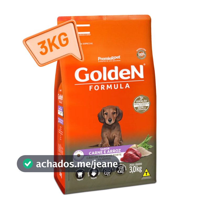 Ração Golden Cães Filhotes Mini Bits 3kg Carne & Arroz