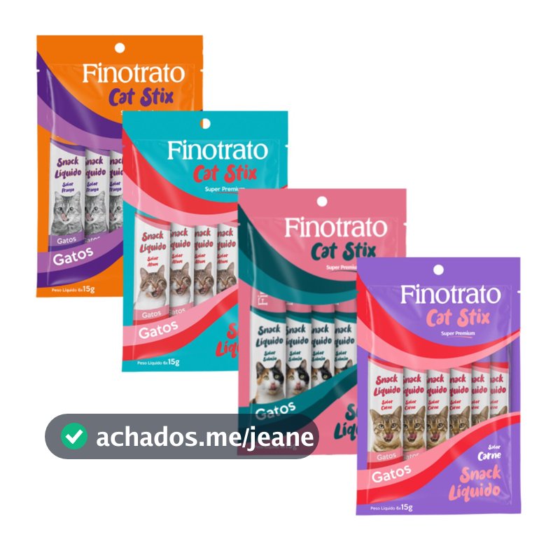 Petisco Para Gatos Cat Stix Finotrato Sachê 6 Unidades de 15g – Salmão, Carne, Frango ou Atum (Snack Churu)