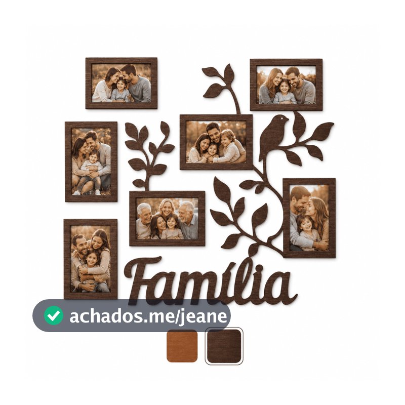 Porta Retrato Família MDF De Parede 7 Fotos Galhos Decorativo