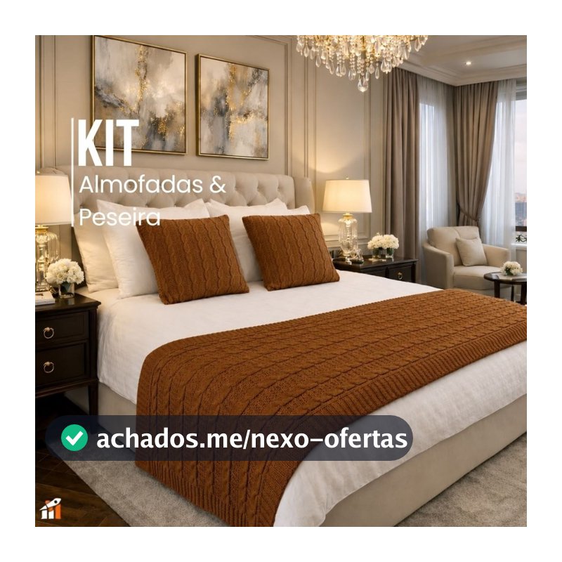 Kit Peseira para Cama com 2 Capas de Almofada Tricô Luxo Decorativo Casal Queen Elegante