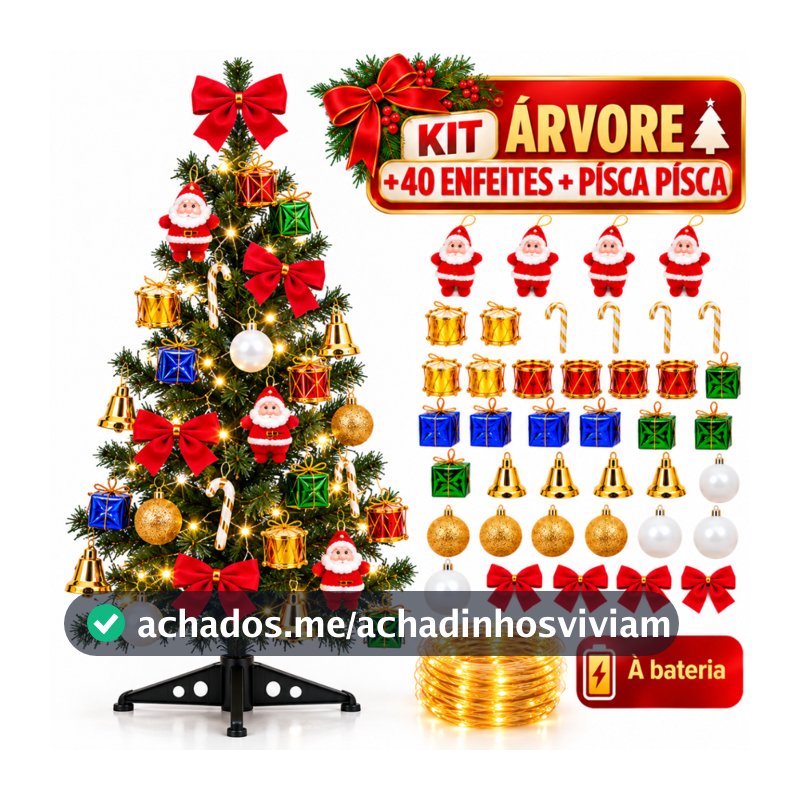 Árvore Natal Pequena Decorada 60cm Pisca Pisca 42 Itens Enfeites Completa Pinheiro Enfeitada Escritório Balcão Casa