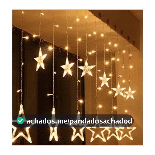 Cortina de Luzes Natalinas Estrelas 3m 110V/220V 12 Pendentes LED Quente, Branca e Colorida Decoração de Natal