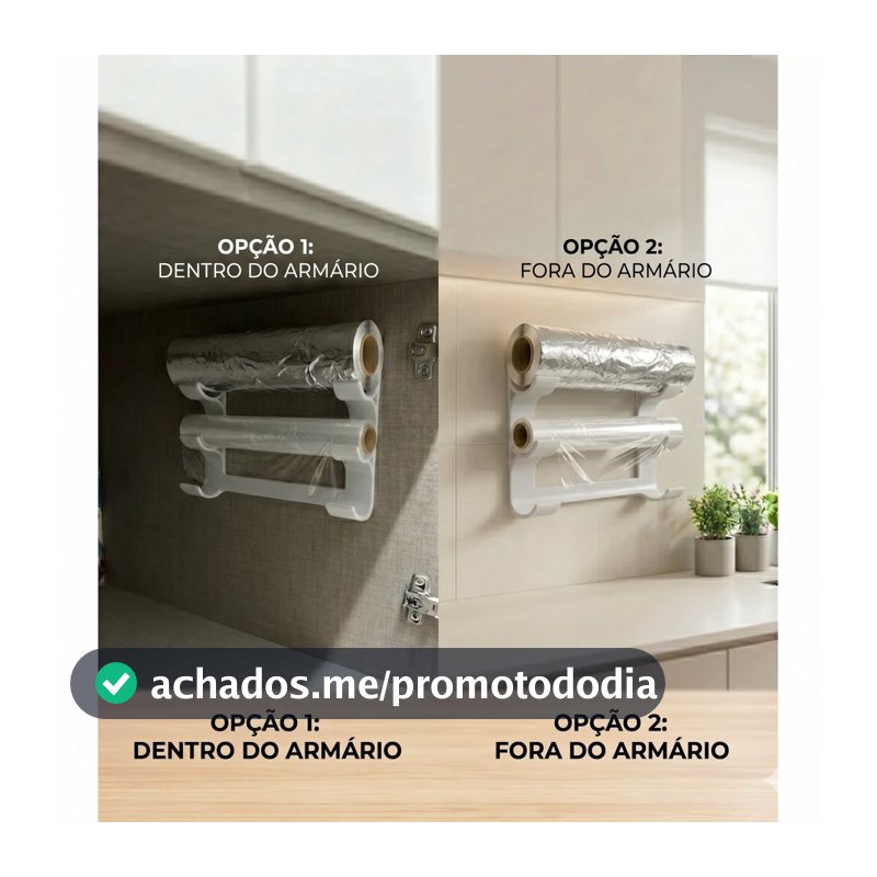 Suporte Porta Papel Alumínio Organizador de Cozinha para Papel Manteiga, Plástico Filme, Alumínio com fita adesiva