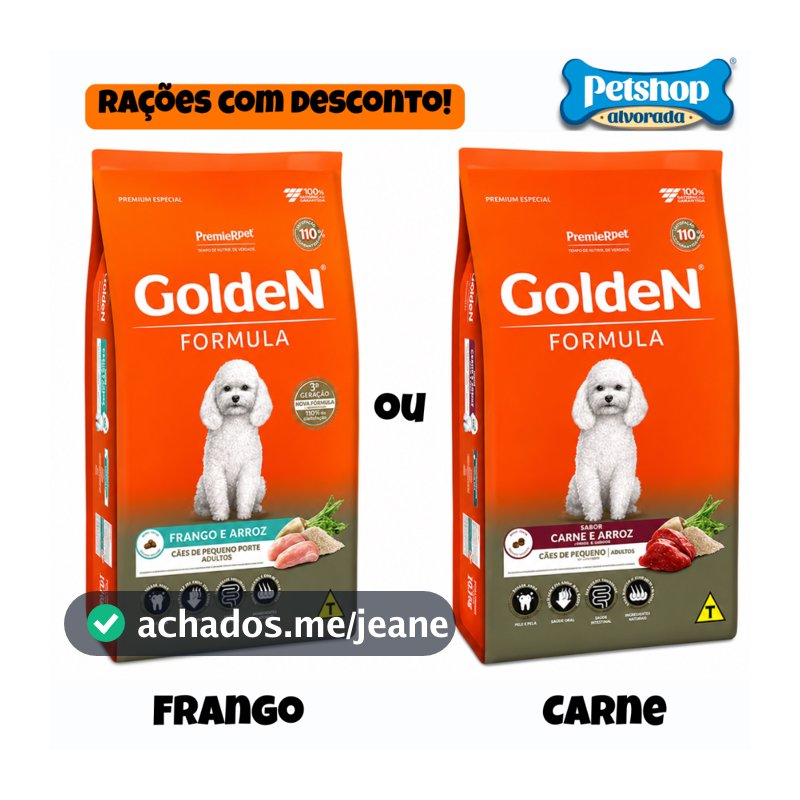 Ração Golden Formula Mini Bits Cachorros Adultos Raças Pequenas Carne e Arroz ou Frango e Arroz