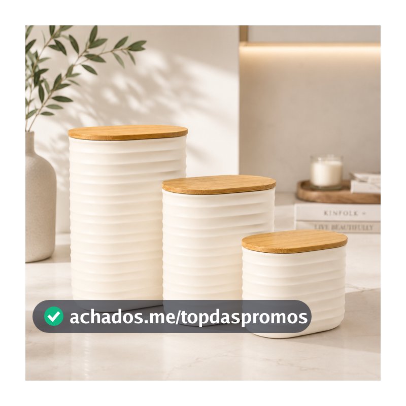 Pote com Tampa de Bambu Plástico Hermético Vedação em Silicone Porta Mantimentos Cozinha