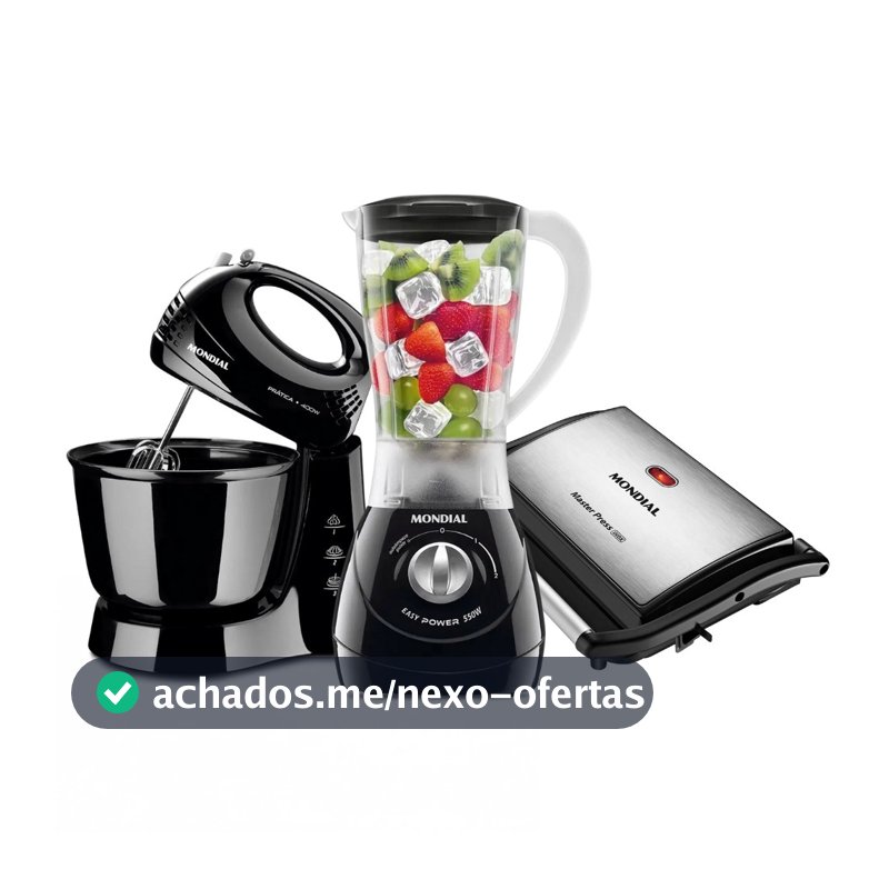 Kit Mondial Batedeira Prática com Liquidificador Easy Power e Grill Master Press