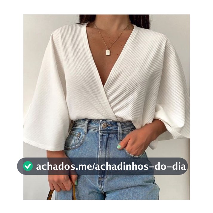 Blusa Feminina Transpassada Manga Morcego em Malha Canelada Premium