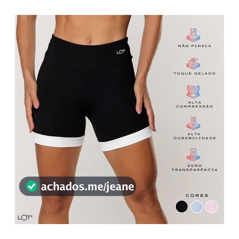 Short Fitness Feminino Preto com Recorte Off White Poliamida Academia Elevate