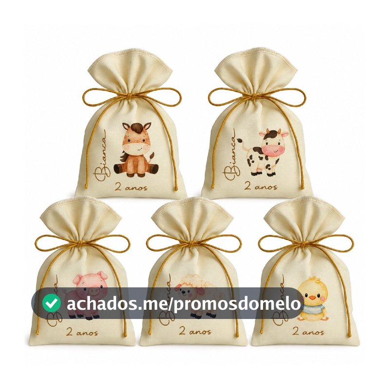 Kit 10 Saquinho Personalizados para Festa Lembrancinhas Fazendinha Bichos Sortido