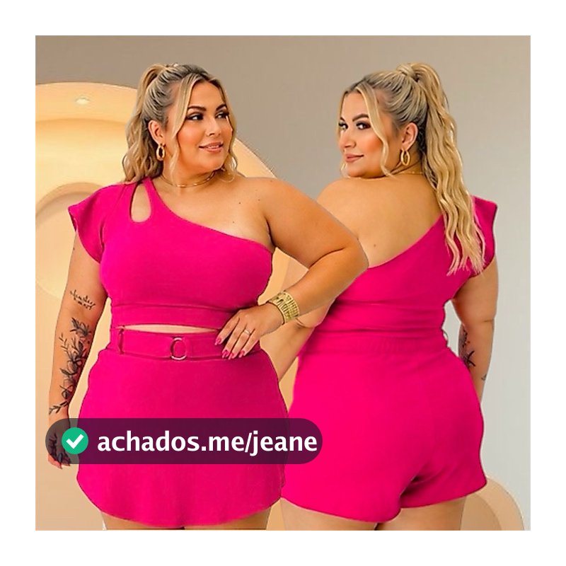 Conjunto Feminino Plus Size Short Saia com Cinto e Blusa Cropped Roupa Plus Size, Ombro Tam Único 46ao50