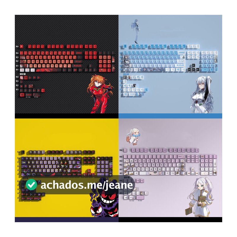 Pokemon Gengar Pudding Keycap Perfil OEM PBT EVA Asuka Kuromi Frieren CSGO Teclado Mecânico De Quatro Lados De Transmissão De Luz Sublimação De Tinta Keycaps Cool Anime 116