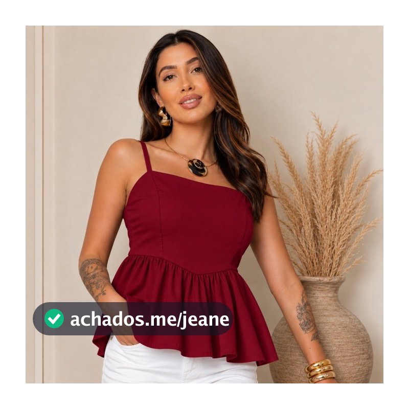 Blusa Bata Blusinha Cropped Elástico com Babado Soltinha Peplum Moda Gringa Tendência Verão