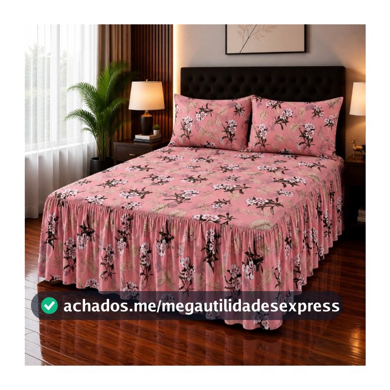 Kit Colcha Super King 3,00m x 3,00m com Babado Toque de Algodão Aveludado Luxo