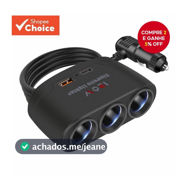 3-Em-1 Adaptador de Tomada do Carro com Isqueiro e Divisor Duplo USB para Carregamento