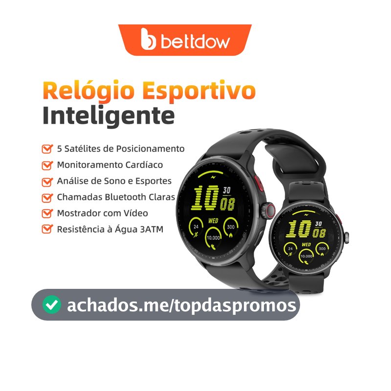 Smartwatch GPS BETTDOW com aplicativo de IA integrado, 100 modos esportivos, resistência à água de 3 ATM e tela AMOLED
