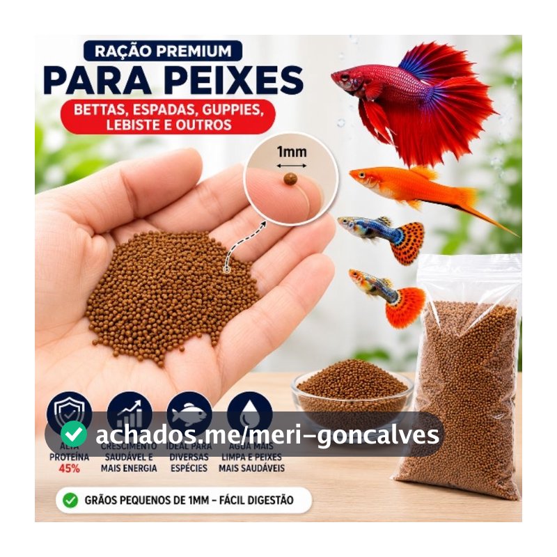 Ração para Peixes Beta, Betta, Guppy, Espada, 1mm 45% Proteína – Alta Palatabilidade