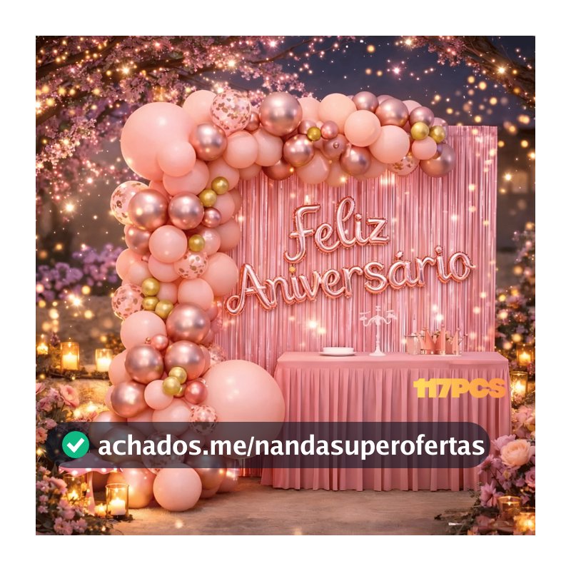 Kit 117 Balões Rosa Rose Dourado Decoração Para Eventos Feliz Aniversário + Cortina + Bexigas + Fita