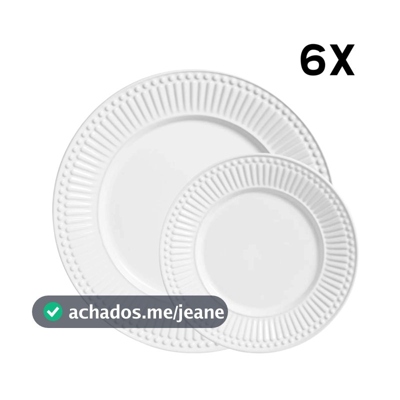 Conjunto 6 Prato Raso e 6 Sobremesa Roma Branco 12 Peças 2ª Linha Porto Brasil