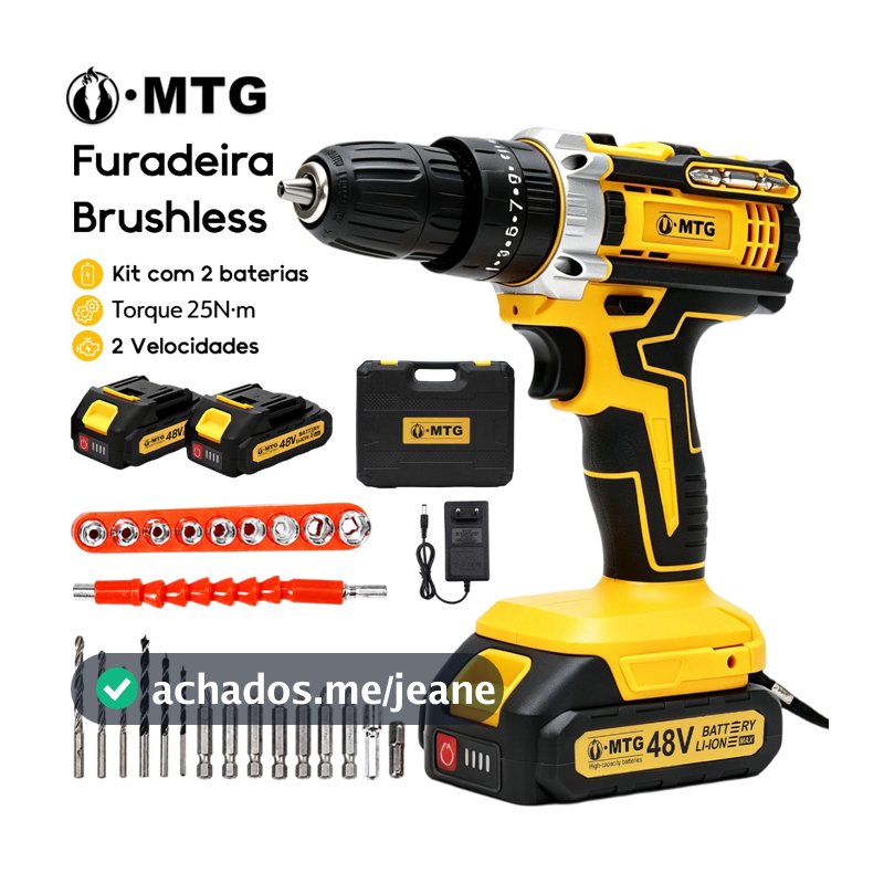 Furadeira Parafusadeira 48V 2 Baterias Maleta com Acessórios Completo Kit Profissional