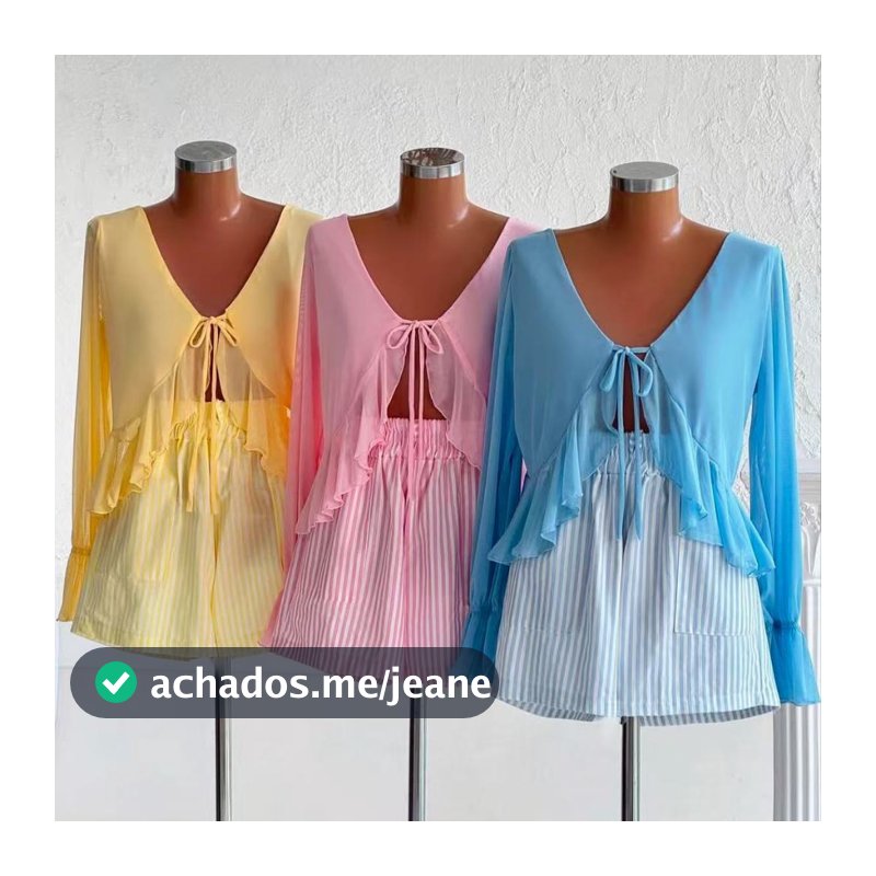 Blusa Cropped Boho Manga Longa Com Babados- Tecido Chiffon- Amarração Frontal Blusa Feminina