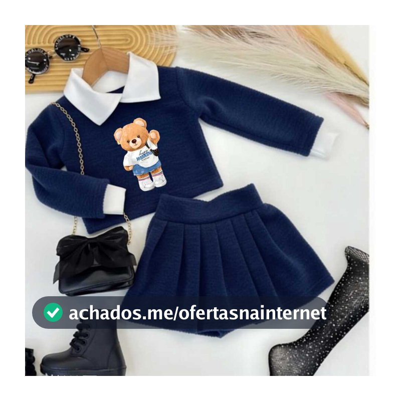Conjunto infantil para meninas ursinho saia colegial