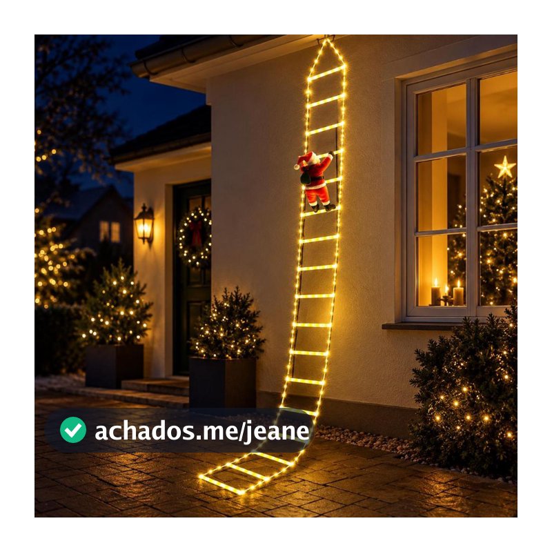 Decoração de Natal LED Papai Noel 3m para Escadas | Luz Branco Quente | Enfeite Decorativo