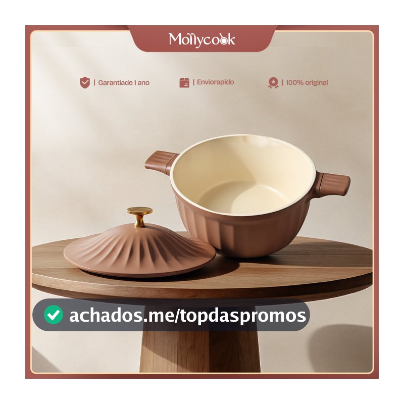 Mollycook Caçarola 24cm Antiaderente Cerâmico Fogão Indução Redonda Cor Marrom