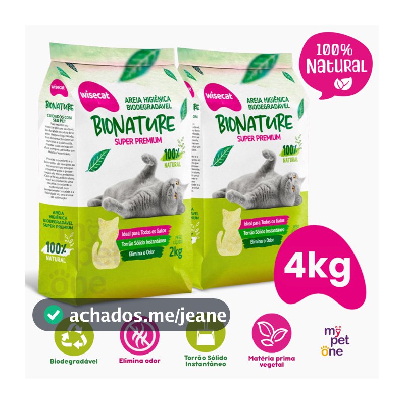 Kit 2 Areia Biodegradável 2 Kg Bionature para Gatos Wisecat