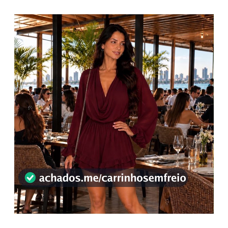 Vestido Macaquinho Feminino Manga Longa Elegante Decote Drapeado Curto Tecido Duna Tamanho Único Várias Cores