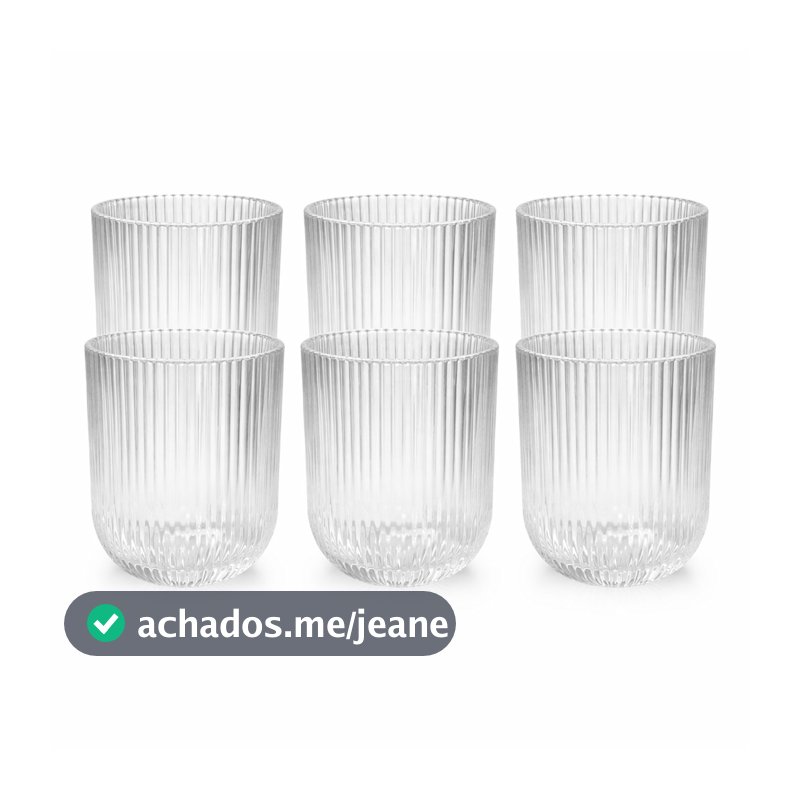 Jogo de Copos 270ml com 6 Peças Vidro Canelado