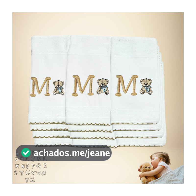 Kit 12 Boca Fralda Personalizado Com Inicial Do Nome Do Bebe Hipoalergênico Bordado 100% algodão