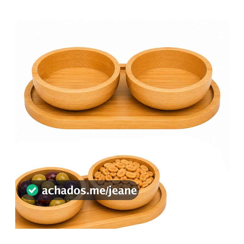 Petisqueira Bambu Com Base 2 Recipientes Bambu