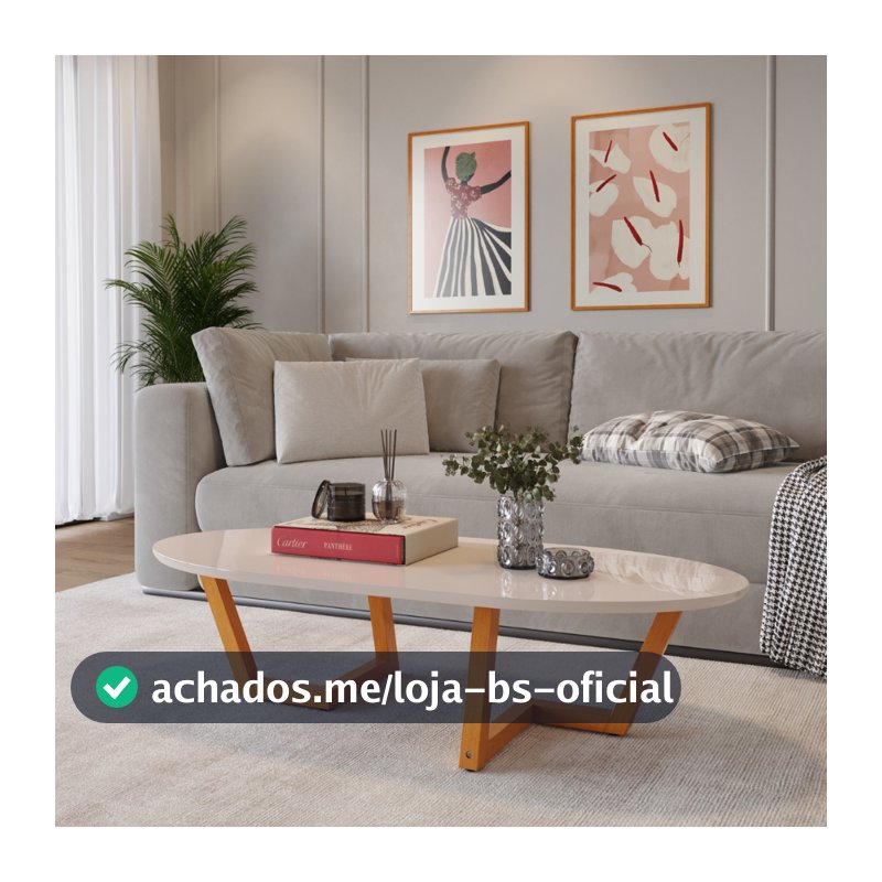 Mesinha De Centro Sala de Estar Moriá Oval Pés De Madeira Maciça Decoração Moderna