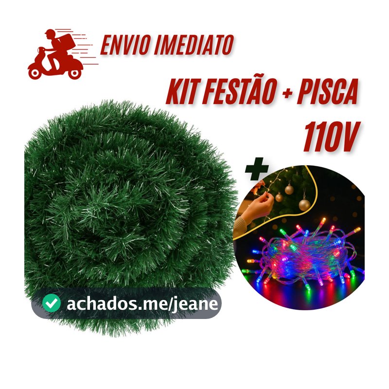 KIT DECORAÇÃO DE NATAL FESTÃO + LUZES ENFEITE PISCA PISCA 100 LEDS 110V VOLTS 2M X 9M  NATAL CASA ESCRITORIO ESCADAS