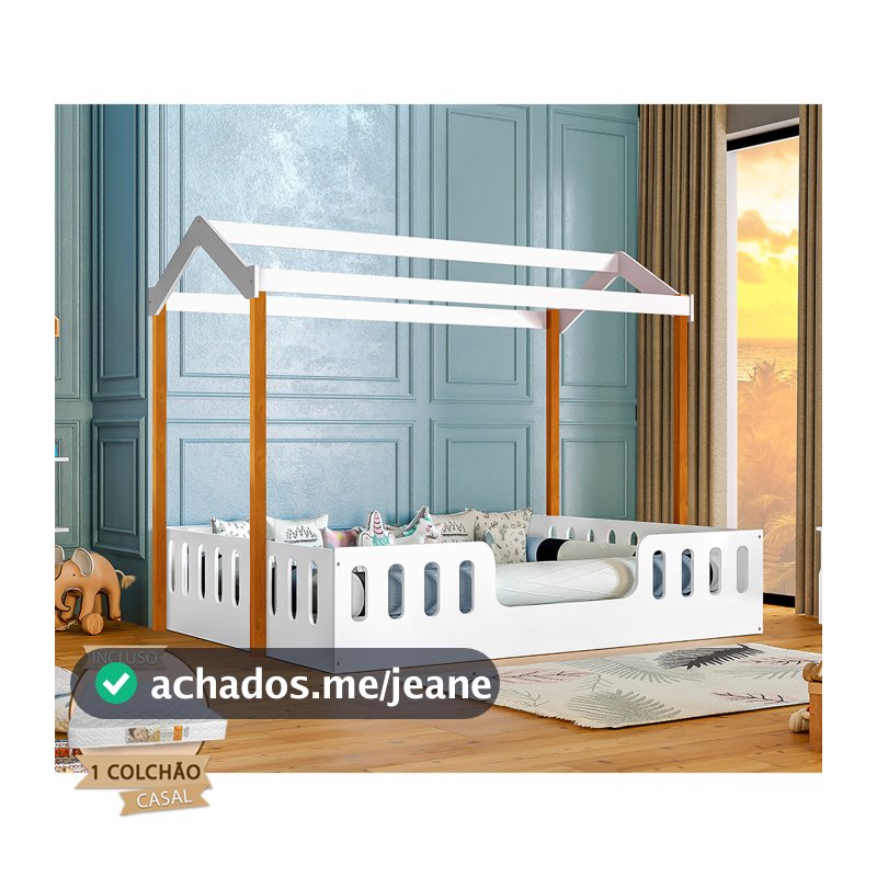 Cama Kit D28 Montessoriana Casal Infantil Ágatha - Branco/amêndoa