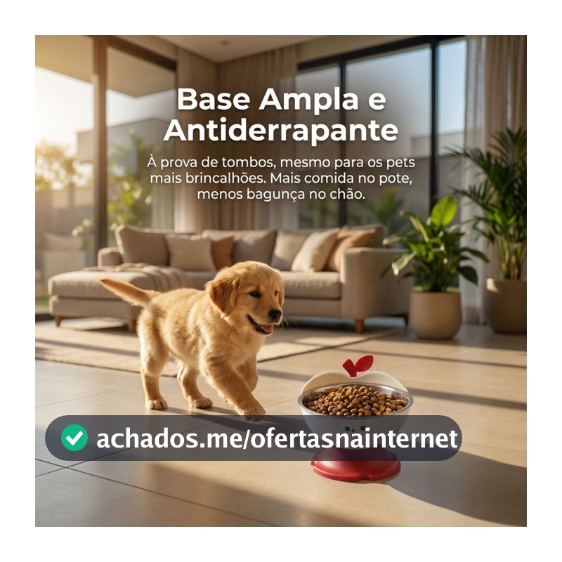 Tigela Inclinada 15° p/ Cães e Gatos | Design Maçã Vermelha | Aço Inox 304 | Antiderrapante 380ml
